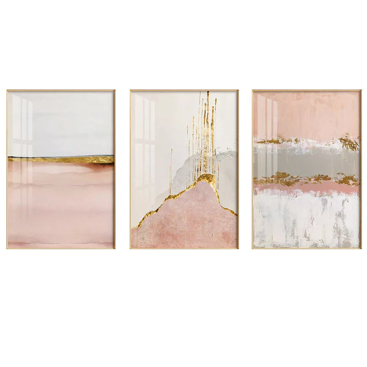 Chic Abstrakt Gylden Rosa Veggkunst Fin Kunst Lærredstrykk Moderne Bilder For Samtidsstue Soverom Hotellrom Kunstdekor | Skanto