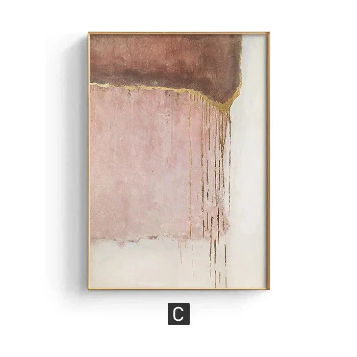 Chic Abstrakt Gylden Rosa Veggkunst Fin Kunst Lærredstrykk Moderne Bilder For Samtidsstue Soverom Hotellrom Kunstdekor | Skanto