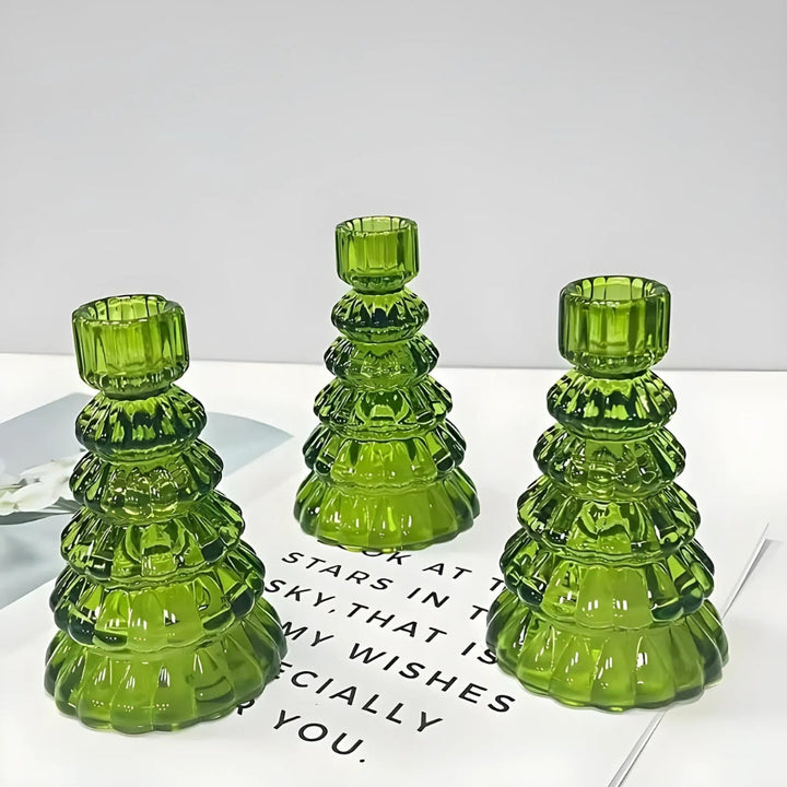 Skanto | Juletrær Glass Lysestake | 3-pk Sett
