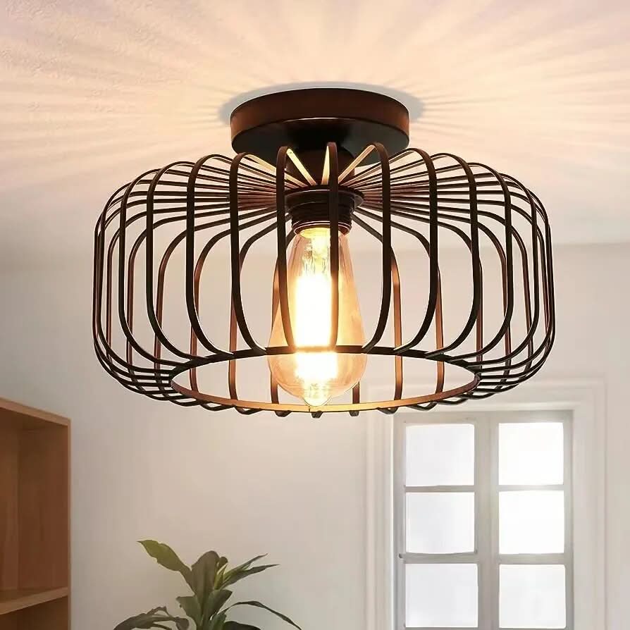 Skanto | Modern Birdcage E26 Taklampe – Jern Flush Mount Fixture