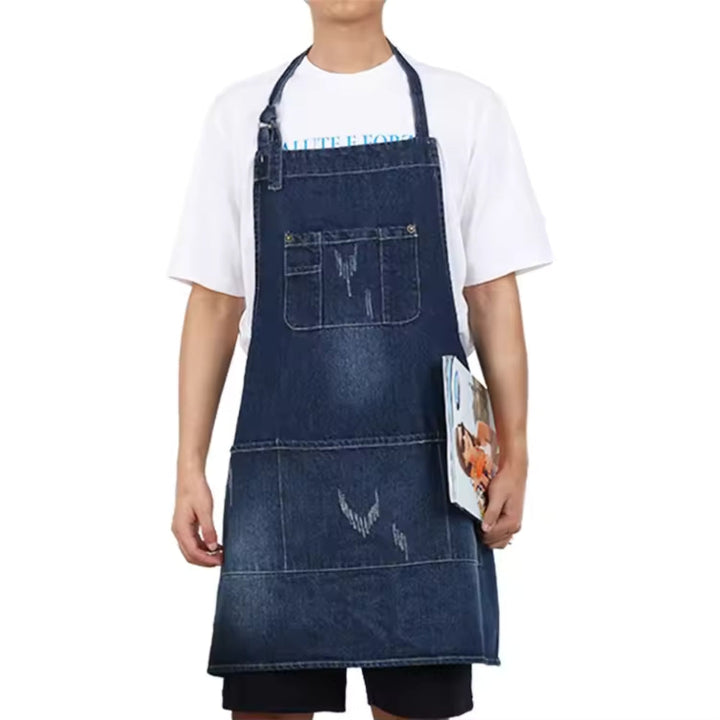 Skanto | Klassisk Blå Denim Lommer Forkle