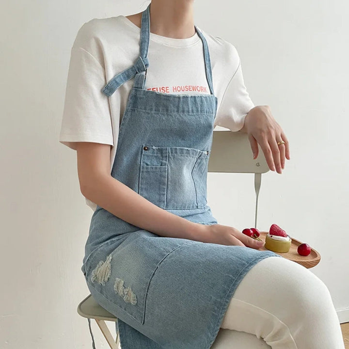 Skanto | Klassisk Blå Denim Lommer Forkle