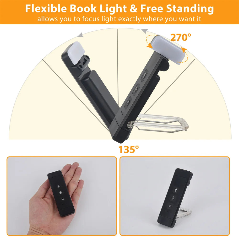 Skanto | Klips-lys for bøker, USB-oppladbart leselys med timer, bærbart LED-bokmerke-lys for seng og skrivebord