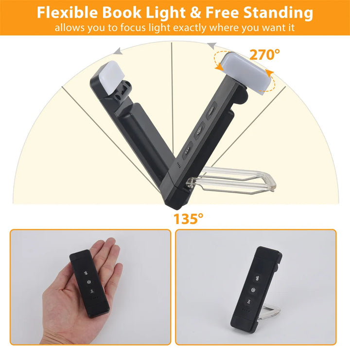 Skanto | Klips-lys for bøker, USB-oppladbart leselys med timer, bærbart LED-bokmerke-lys for seng og skrivebord