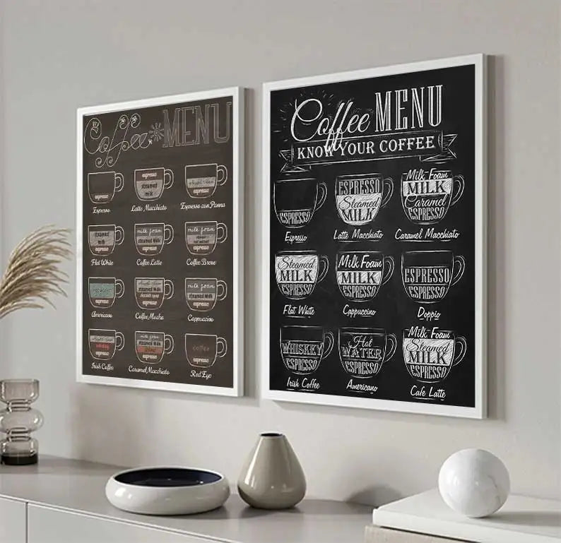 Coffee Lover Wall Art Fine Art Canvas Prints Black White Coffee Menu Poster Pictures For Kitchen Restaurant Coffee Shop Cafe Art Decor | Skanto
