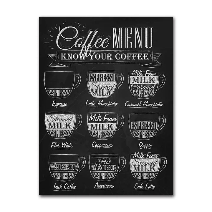 Kaffeekenner Veggkunst Fine Art Lerrettrykk Svart Hvit Kaffe Meny Plakat Bilder For Kjøkken Diner Kafé Kunst Dekor | Skanto