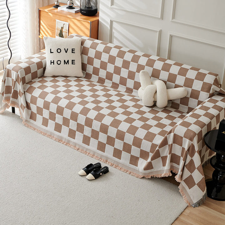 Color Block Rute Fringe Trim Sofa Blanket Cover | Skanto