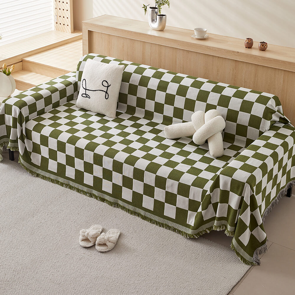 Color Block Rute Fringe Trim Sofa Blanket Cover | Skanto