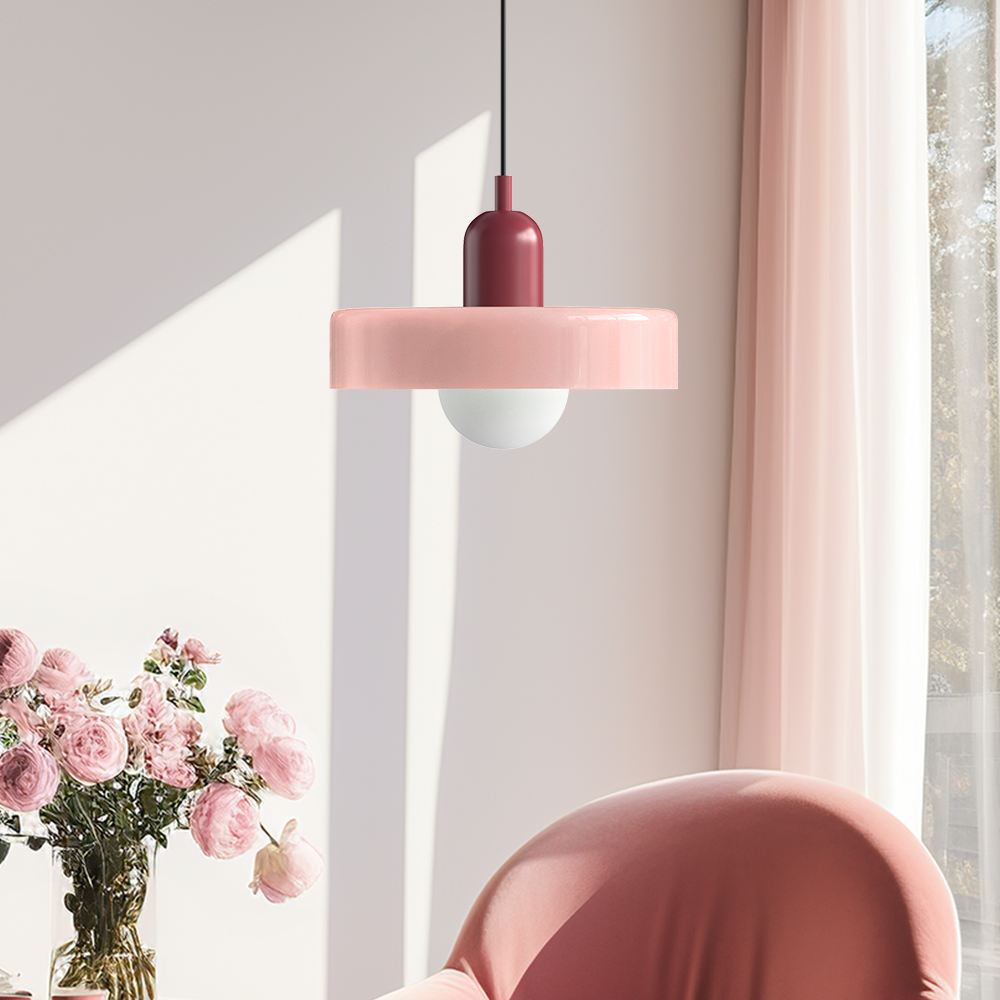 Bunte Glas-Pendelleuchte im Bauhaus-Stil