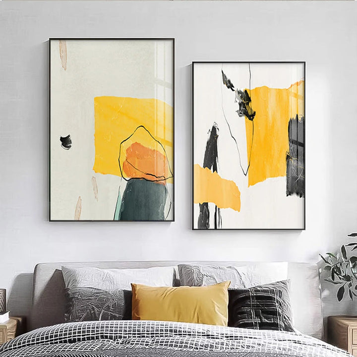 Colorful Minimalist Abstract Wall Art Fine Art Canvas Prints Orange Yellow Black Beige Pictures for Living Room Dining Room Nordic Home Decor | Skanto