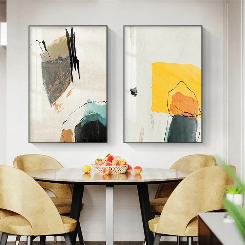Colorful Minimalist Abstract Wall Art Fine Art Canvas Prints Orange Yellow Black Beige Pictures for Living Room Dining Room Nordic Home Decor | Skanto