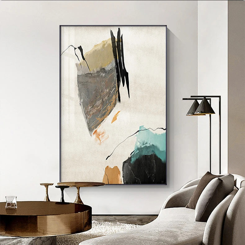 Colorful Minimalist Abstract Wall Art Fine Art Canvas Prints Orange Yellow Black Beige Pictures for Living Room Dining Room Nordic Home Decor | Skanto