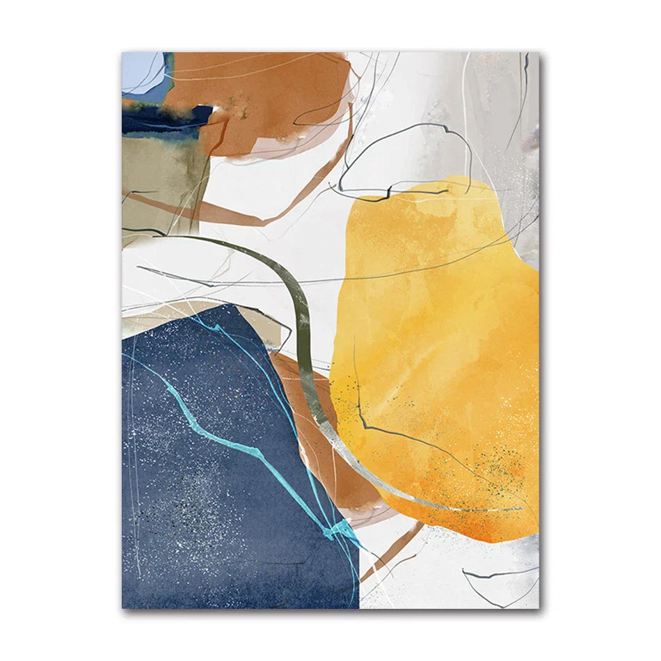 Fargede jordiske toner nordisk geomorf abstrakt veggkunst fine kunsttrykk moderne kunst for stue spisestue bilder for skandinavisk interiør | Skanto