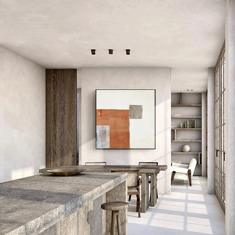 Moderne abstrakt oransje-beige fargeblokk veggkunst høykvalitets lerretstrykk kvadratisk format bilder for stue soverom kunst dekor | Skanto
