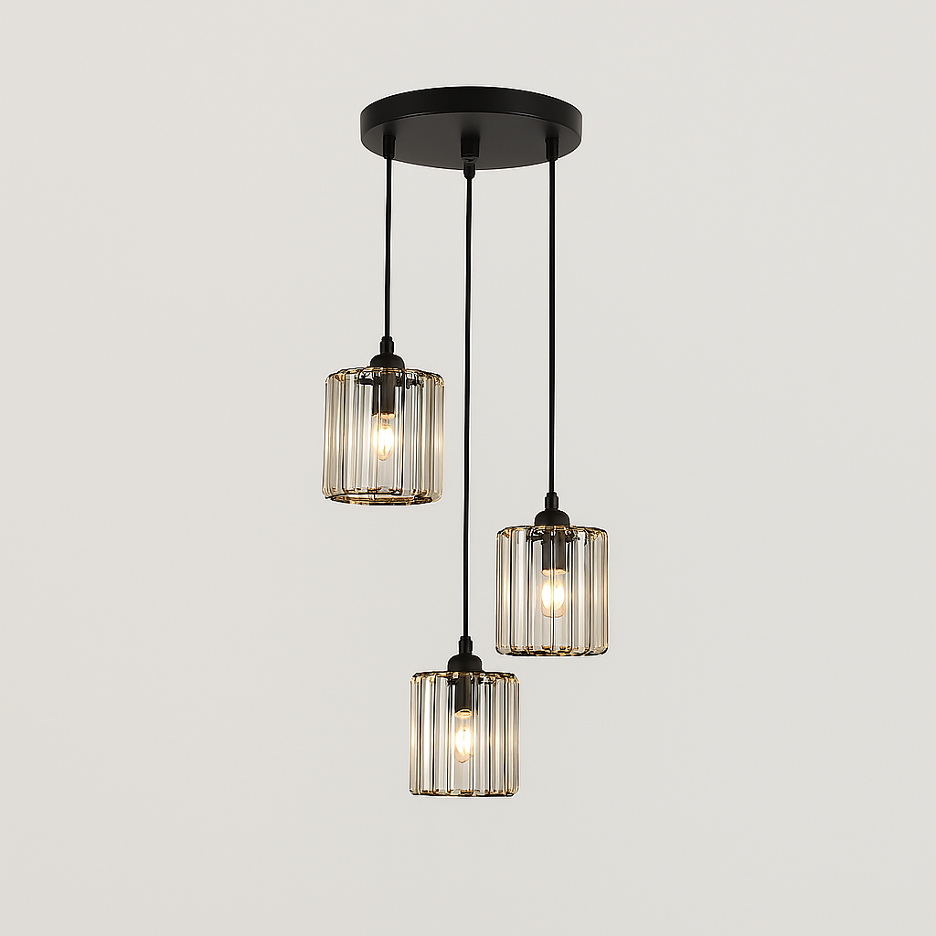 Skanto | Moderne Glass Pendant Light – Rund & Rektangel (3-Lys Matt Sort Armatur)