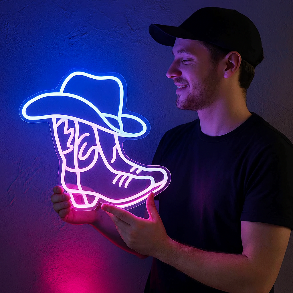 Skanto | USB-drevet cowboystøvler neonskilt for westerninnredning