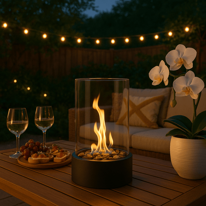 Moderne Bioethanol-Tischkamin med realistisk Flammendarstellung og skandinavisk design