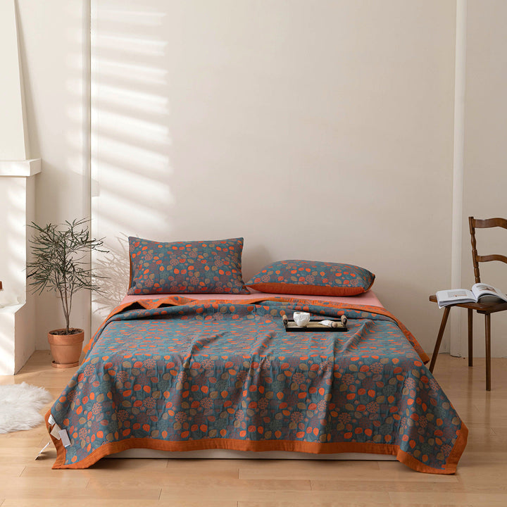 COTTON REVERSIBLE QUILTED BEDCOVER + Matchende Putetrekk - Alt-i-ett Sett Skanto