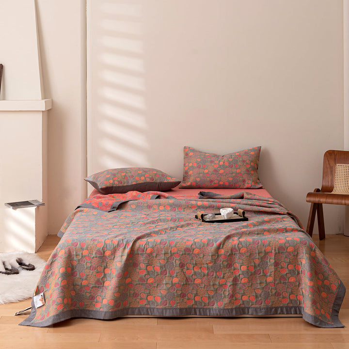 COTTON REVERSIBLE QUILTED BEDCOVER + Matchende Putetrekk - Alt-i-ett Sett Skanto
