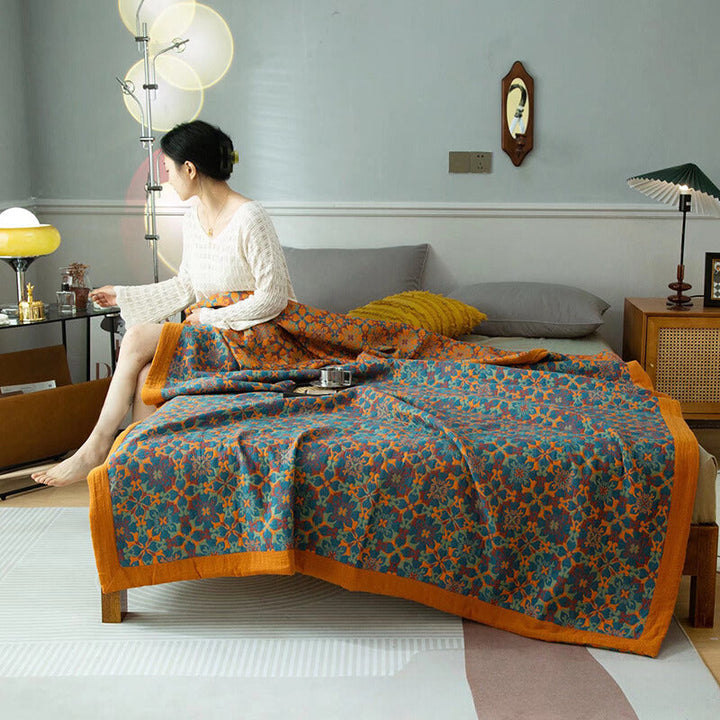 COTTON REVERSIBLE QUILTED BEDCOVER + Matchende Putetrekk - Alt-i-ett Sett Skanto