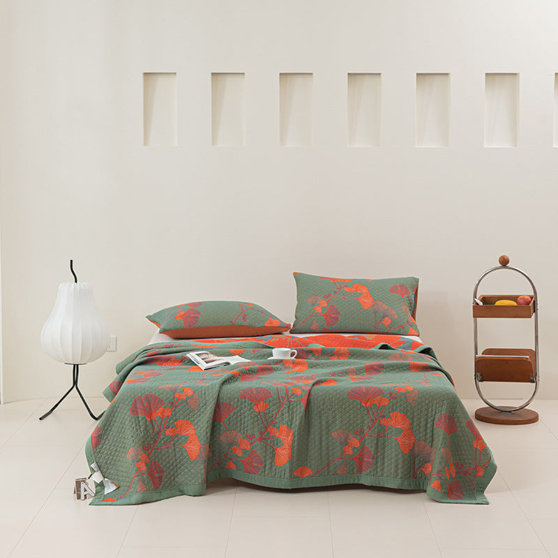 COTTON REVERSIBLE QUILTED BEDCOVER + Matchende Putetrekk - Alt-i-ett Sett Skanto