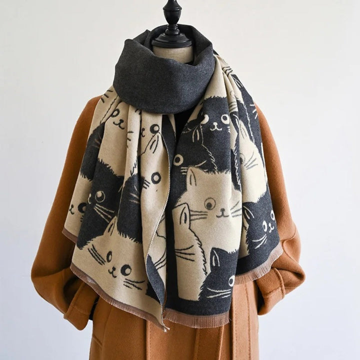 Skanto | Søt katt Jacquard vinter skjerf