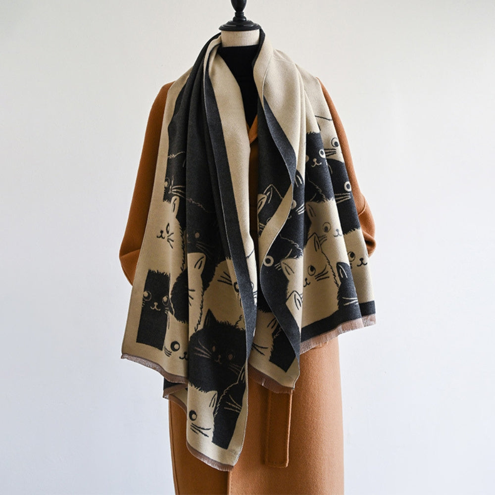 Skanto | Søt katt Jacquard vinter skjerf