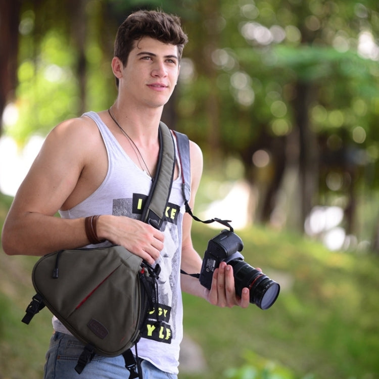 Norvo | CADEN Triangle Tscope Sling Shoulder Cross Digital Camera Bags Case Soft Bag with Rain Cover for Canon Nikon Sony K1, Størrelse: 36*31*15cm (Hærgrønn)