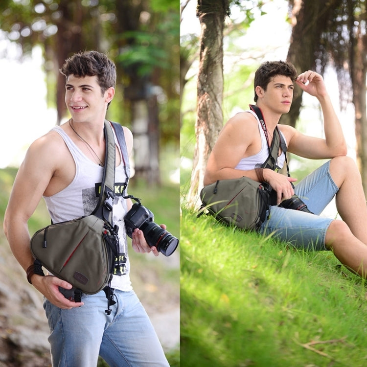 Norvo | CADEN Triangle Tscope Sling Shoulder Cross Digital Camera Bags Case Soft Bag with Rain Cover for Canon Nikon Sony K1, Størrelse: 36*31*15cm (Hærgrønn)