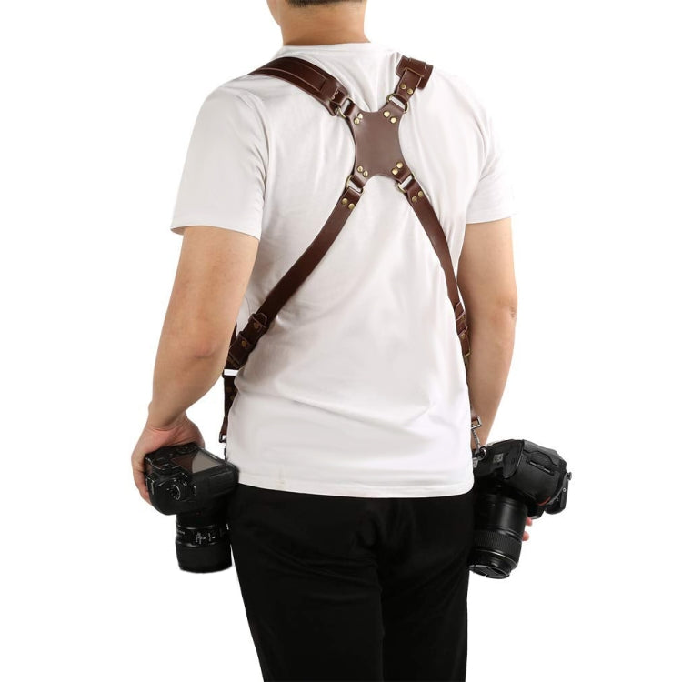Norvo | Rask frigjøring anti-glid dobbel skulder lær harness kamera stropp med metall krok for SLR / DSLR-kameraer (Brun)