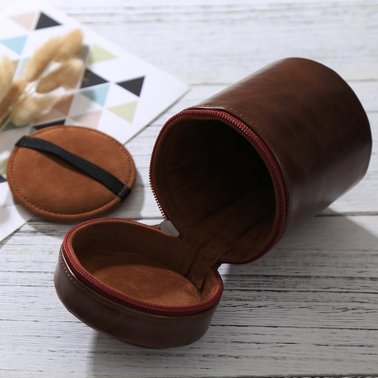 Norvo | Medium linseetui med glidelås laget av PU-lær for DSLR kameralinse, størrelse: 13x9x9cm (Kaffe)