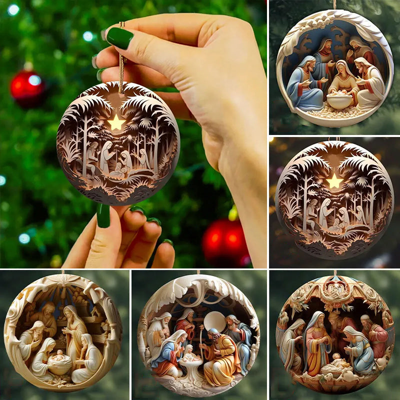 Skanto | Eksklusiv Krybbescene Julepynt i Keramikk – Religiøst Ornament