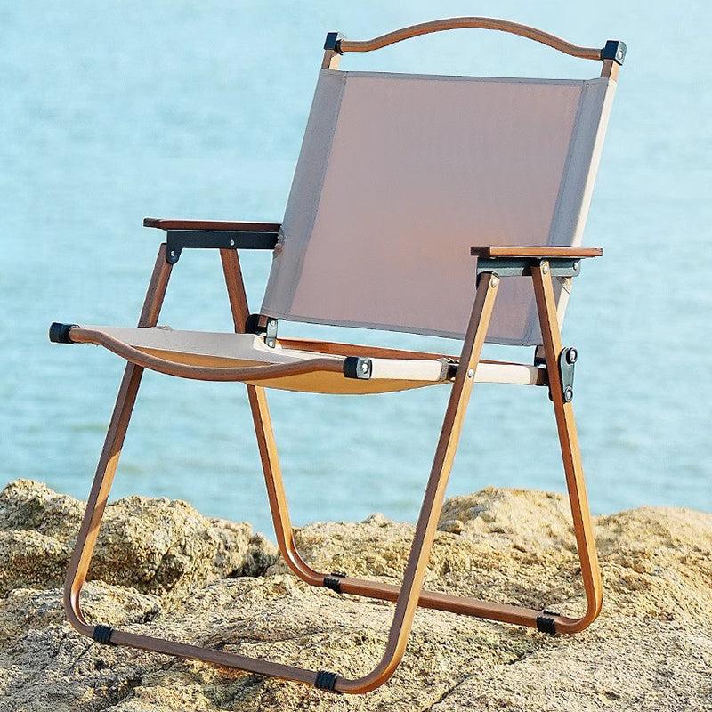 Moderne Minimalistisk Rektangel Bøk Tre Karbon Stål Oxford Stoff Utendørs Sammenleggbar Camping Stol Ryggstøtte Armlene For Hage | Skanto