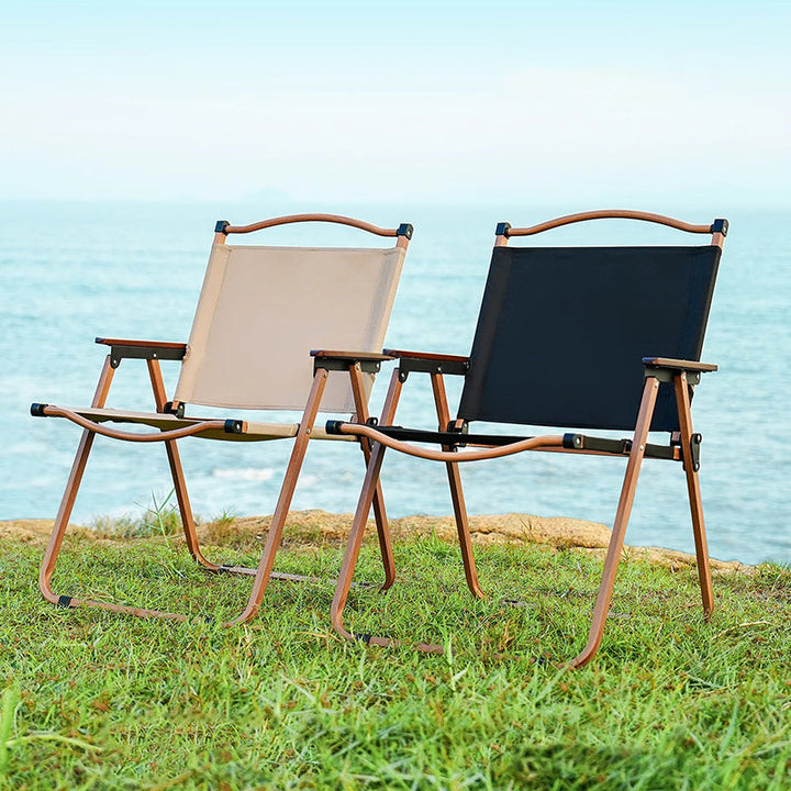 Moderne Minimalistisk Rektangel Bøk Tre Karbon Stål Oxford Stoff Utendørs Sammenleggbar Camping Stol Ryggstøtte Armlene For Hage | Skanto