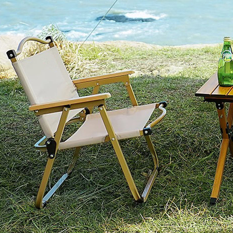 Moderne Minimalistisk Rektangel Bøk Tre Karbon Stål Oxford Stoff Utendørs Sammenleggbar Camping Stol Ryggstøtte Armlene For Hage | Skanto
