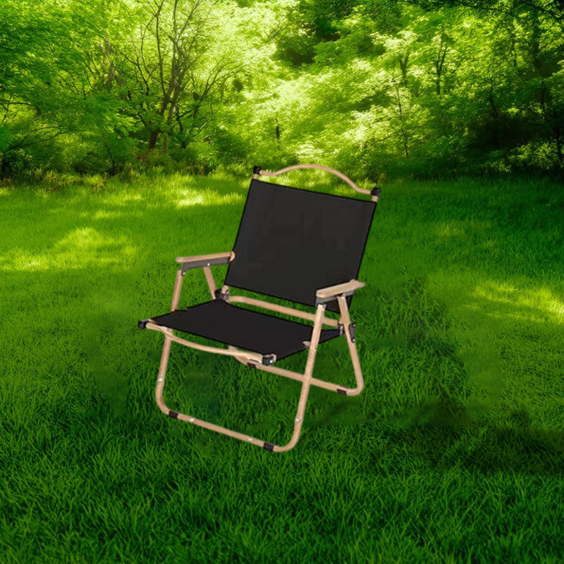 Moderne Minimalistisk Rektangel Bøk Tre Karbon Stål Oxford Stoff Utendørs Sammenleggbar Camping Stol Ryggstøtte Armlene For Hage | Skanto