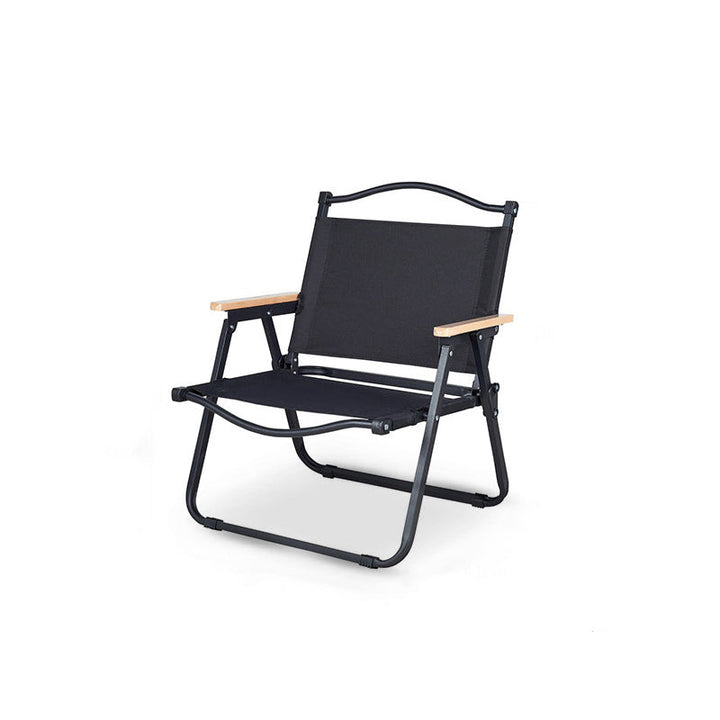 Rektangulær, sammenleggbar og bærbar campingstol laget av karbonstål, aluminiumslegering, bøketre, Oxford-stoff og PET med avtakbar rygg og armlener for hagen