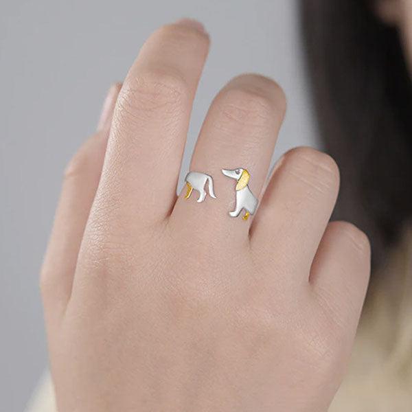Dachshund Hund 925 Sølv Justerbar Ring | Skanto