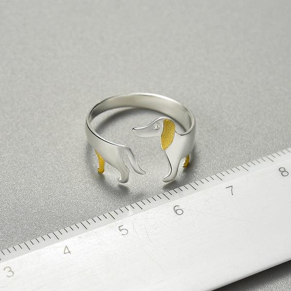 Dachshund Hund 925 Sølv Justerbar Ring | Skanto