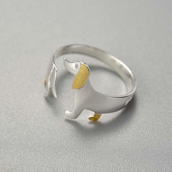 Dachshund Hund 925 Sølv Justerbar Ring | Skanto