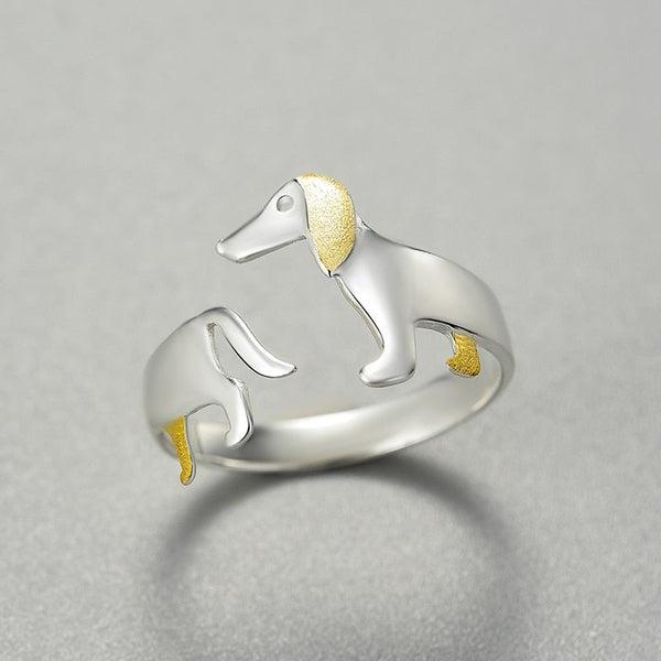 Dachshund Hund 925 Sølv Justerbar Ring | Skanto