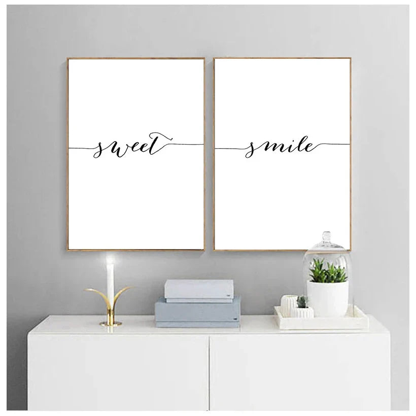 Daglige inspirerende ord veggkunst Fin kunst lerrettrykk Kjaerlighet Smil Søte drømmer Sitater Plakater Svart Hvit Bilder For Stue Soverom Kunst Dekor | Skanto