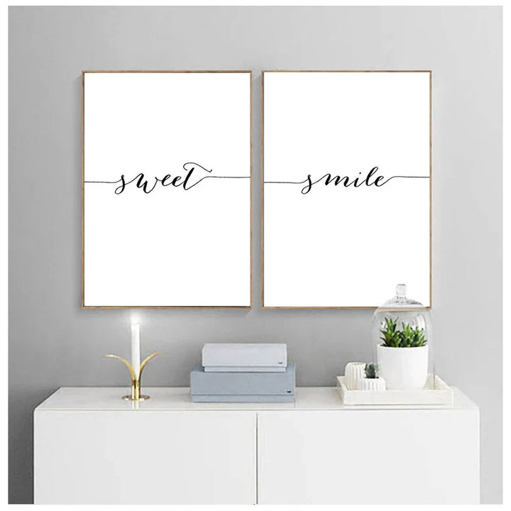 Daglige inspirerende ord veggkunst Fin kunst lerrettrykk Kjaerlighet Smil Søte drømmer Sitater Plakater Svart Hvit Bilder For Stue Soverom Kunst Dekor | Skanto