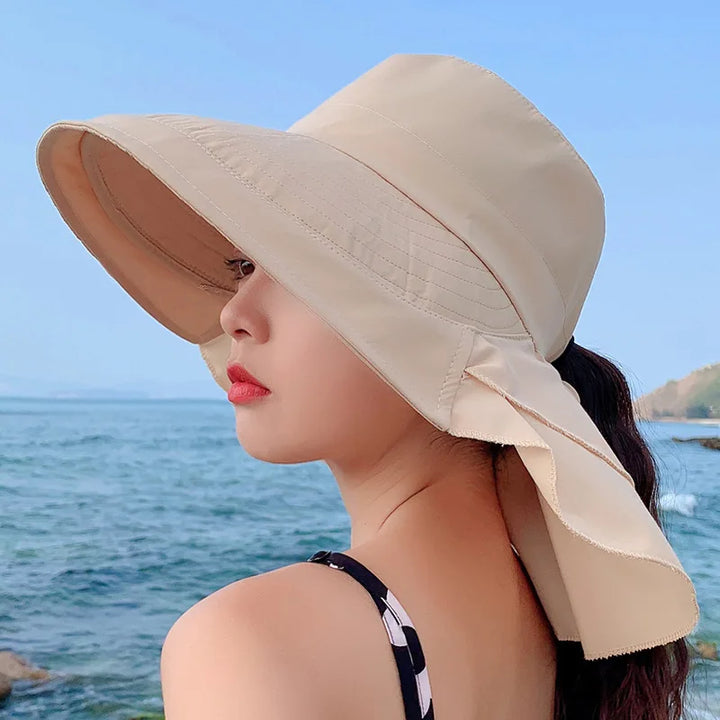 Skanto | SUNNY | Kvinners solhatt for solen | Bred brims UV nakkevern | Solstrandhatt kvinne