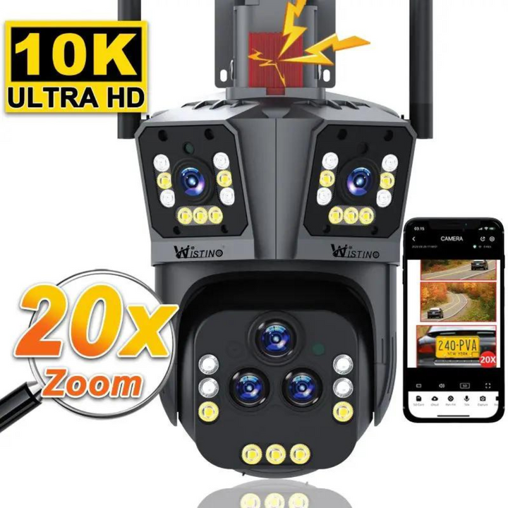 DualGuard Ultra 10K – 20MP overvåkningskamera med 5 linser og 20x zoom | Skanto