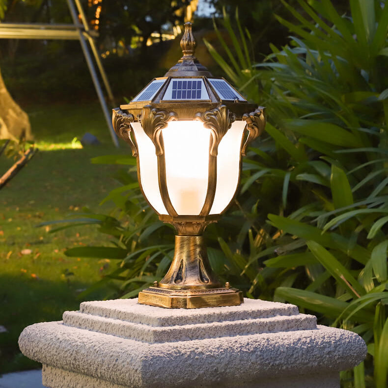 Europeisk Retro Die-Cast Aluminium Glass Solar Vanntett Utendørs Hage Landskap Søyle Lys | Skanto
