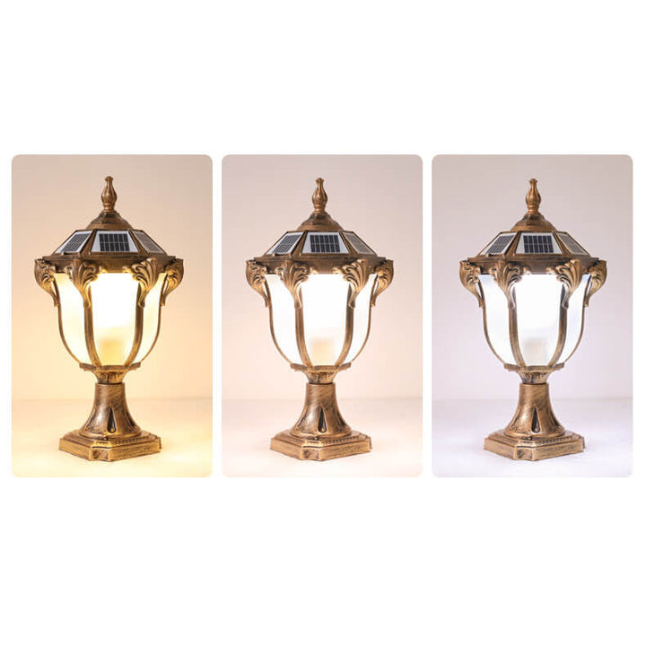 Europeisk Retro Die-Cast Aluminium Glass Solar Vanntett Utendørs Hage Landskap Søyle Lys | Skanto