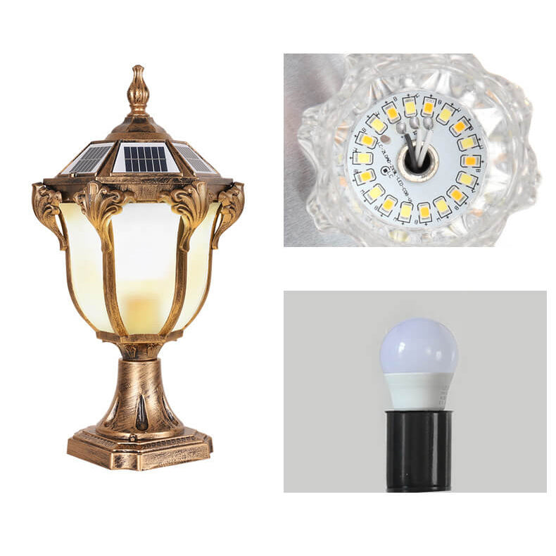 Europeisk Retro Die-Cast Aluminium Glass Solar Vanntett Utendørs Hage Landskap Søyle Lys | Skanto