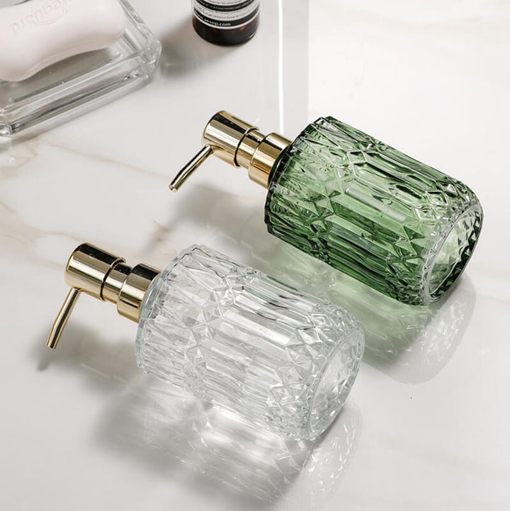 Skanto | CrystalFoam Glass Såpe dispenser | Diamantmønster Design | Elegant lagring for såpe | Moderne baddecor