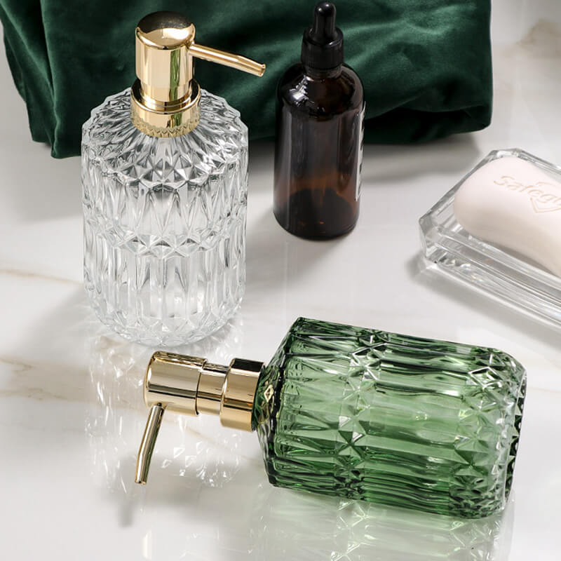 Skanto | CrystalFoam Glass Såpe dispenser | Diamantmønster Design | Elegant lagring for såpe | Moderne baddecor